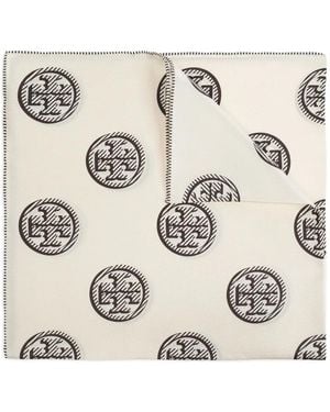 Tory Burch Logo-Print Silk Scarf - Natural