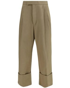 Thom Browne Pantalon À Doubles Plis À Revers - Natural