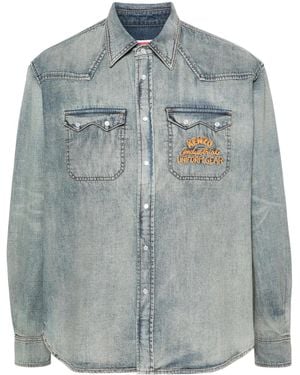 KENZO Jeanshemd Mit Logo-Stickerei - Grau