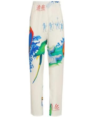 Amir Slama Pantalones Con Pájaros Estampados - Azul