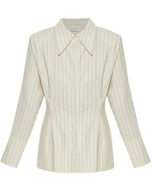 Gestuz Pinstripe Collared Shirt - White