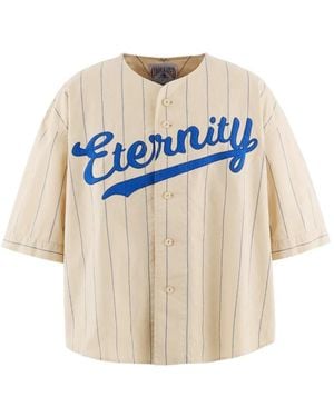SAINT Mxxxxxx Pinstripe-Pattern Baseball Shirt - Blue
