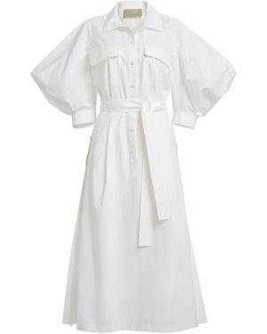 Elie Saab Robe Plissée À Manches Bouffantes - Blanc