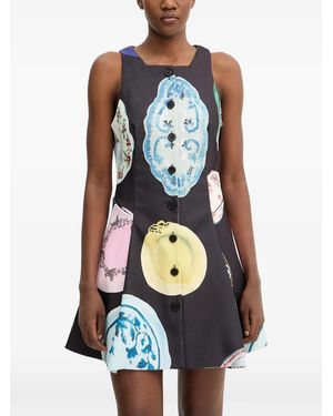 Stine Goya Plate-Print Button-Up Mini Dress - White