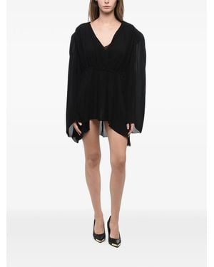 Wardrobe NYC Gathered V-Neck Asymmetric Mini Dress - Black