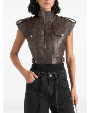 Manière De Voir Ärmellose Imelda Wide-Shoulder-Jacke Mit Kroko-Effekt - Schwarz