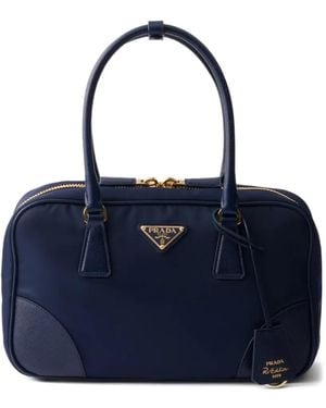 Prada Medium Logo-Detail Tote Bag - Blue