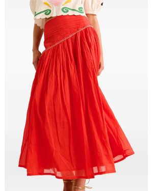 Carolina K Ines Pintuck-Detail Pleated Maxi Skirt - Red