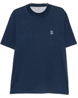 Brunello Cucinelli Logo-Embroidered Crew-Neck T-Shirt - Blue