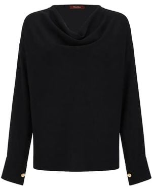 Max Mara Cowl-Neck Button-Cuff Blouse - Black