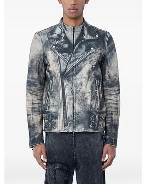DIESEL Distressed-Effect Leather Jacket - Blue