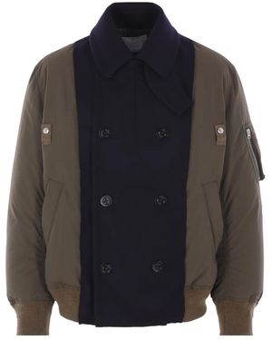 Sacai Double-Breasted Anchor-Button Coat - Blue