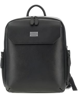 Emporio Armani Flap Leather Backpack - Black
