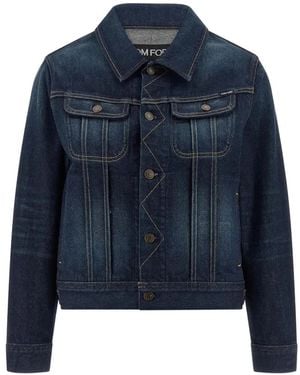 Tom Ford Japanese Contrast-Stitching Denim Jacket - Blue