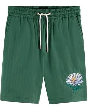 Scotch & Soda Floral-Embroidered Drawstring Shorts - Green