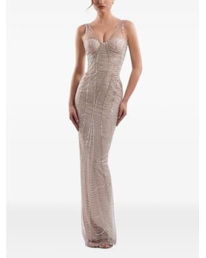IMROSKA Sequin-Embellished Sleeveless Maxi Dress - Natural