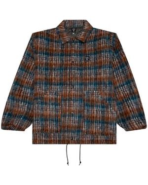 South2 West8 Plaid Logo-Patch Jacket - Grey