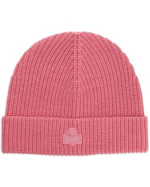Isabel Marant Ribbed-Knit Logo Beanie - Pink