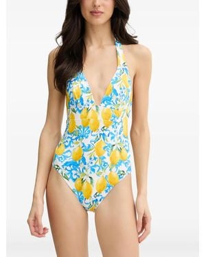 MC2 Saint Barth Lemon-Print Halterneck Swimsuit - Blue