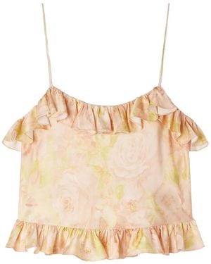 Sandro Flower Print Crop Top - Natural
