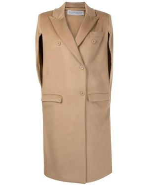 Gloria Coelho Asymmetric Wool Cape Coat - Natural