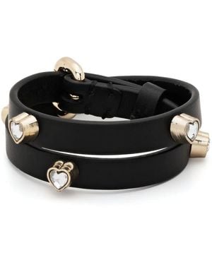 Red(V) Buckle-Fastening Leather Bracelet - Black