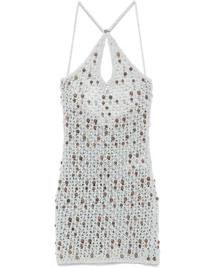 Coperni Crossover Mini Dress With Wood Accents - White