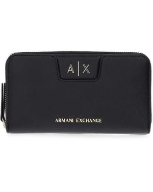 ARMANI EXCHANGE Logo-Plaque Zip-Around Wallet - Black