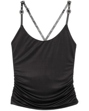 Pinko Ruched Eyelet-Embellished Top - Black