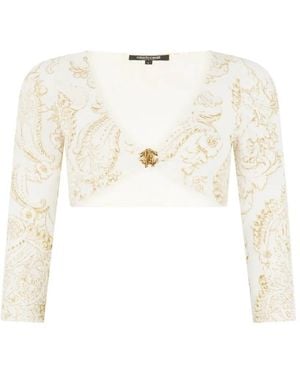 Roberto Cavalli Paisley-Print Logo-Plaque Top - White