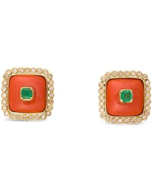 DENISE CASSOU 18K Diamond Coral Emerald Earrings - White