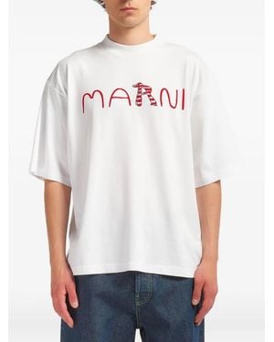 Marni T-Shirt À Logo Brodé - Blanc