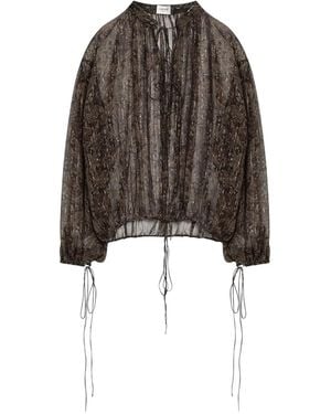 Saint Laurent Paisley-Print Drawstring Blouse - Black