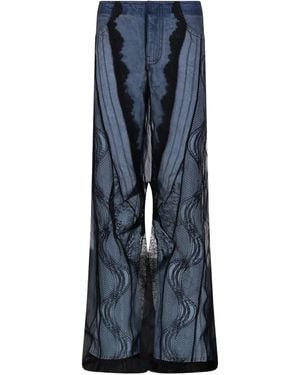 Christopher Esber Sheer-Overlay Wide-Leg Jeans - Blue