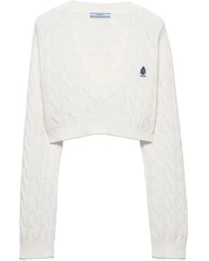 Prada V-Neck Cotton Sweater - White