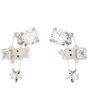 YVMIN Pendientes Con Imperdible Y Motivo De Conejo Mini Tejido - Blanco