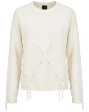 Pinko Diamond-Knit Fringed Sweater - White