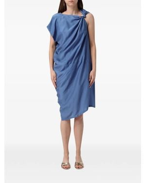 Tela Asymmetric Linen Midi Dress - Blue