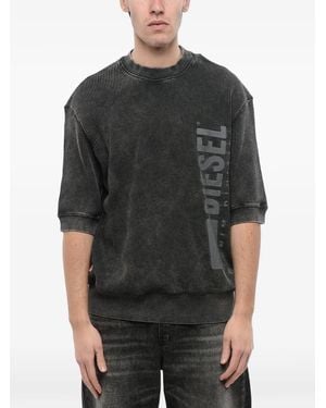 DIESEL Logo-Print Waffle-Knit Sweatshirt - Black