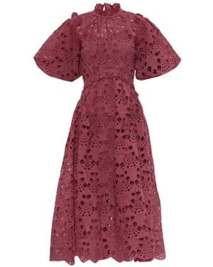 AllSaints Odette Broderie-Anglaise Midi Dress - Red