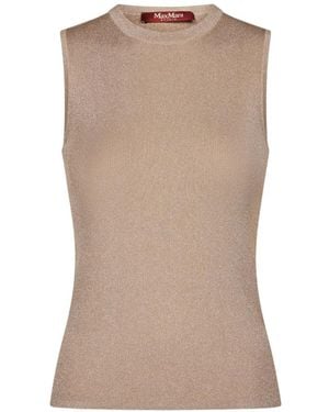 Max Mara Metallic-Thread Ribbed Top - Natural