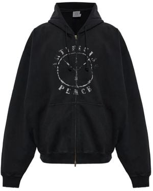 Vetements Graphic-Print Zip-Up Hoodie - Black
