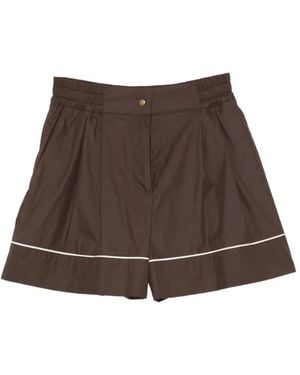 Moncler Piped-Detail Logo-Patch Shorts - Brown