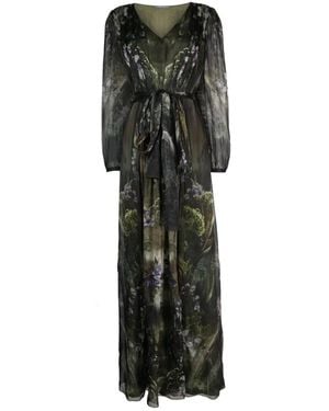 Alberta Ferretti Winter Garden-Print Silk Maxi Dress - Black