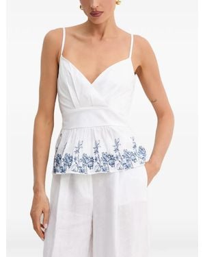 Guess Printed V-Neck Top - White