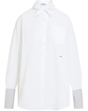 Prada Camisa Con Detalle De Lazo Y Puños A Rayas - Blanco