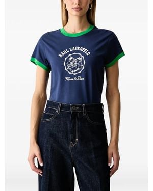 KARL LAGERFELD Graphic-Print Ringer T-Shirt - Blue