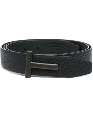 Tom Ford Logo-Buckle Leather Belt - Black