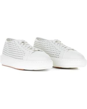 Santoni Perforated Leather Sneakers - White