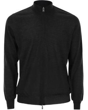 Fedeli Zip-Up Wool Cardigan - Black